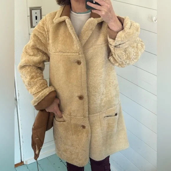 Shearling Reversible Coat with Detachable hood Size 10 Vintage - Picture 4 of 17